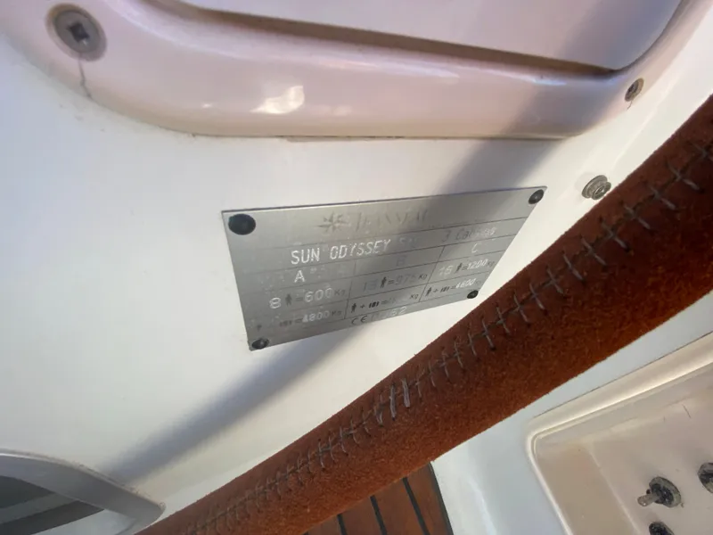 Slide: The Image of Plaque on Jeanneau Sun Odyssey 54 DS, 2008 model, showing specifications and details. - 40