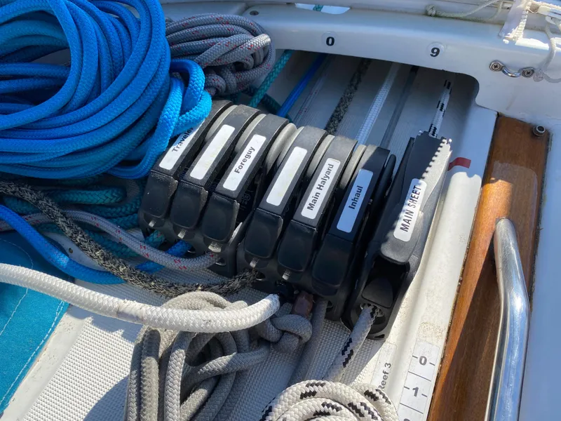 Slide: The Image of Rope clutches on 2008 Jeanneau Sun Odyssey 54 DS sailboat deck. - 42