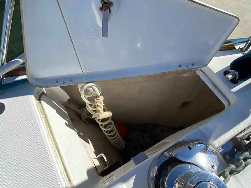 Slide: The Image of Open storage compartment on 2008 Jeanneau Sun Odyssey 54 DS sailboat deck. - 8