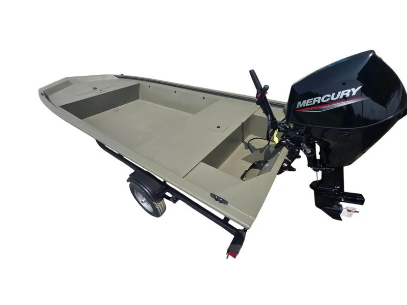 Slide: The Image of 2025 Tracker Grizzly 1648 Utility boat with Mercury outboard motor on trailer. - 4