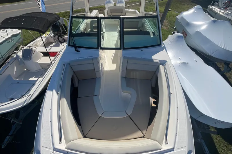 Slide: The Image of 2026 Boston Whaler 280 Vantage boat with spacious seating and sleek design. - 6