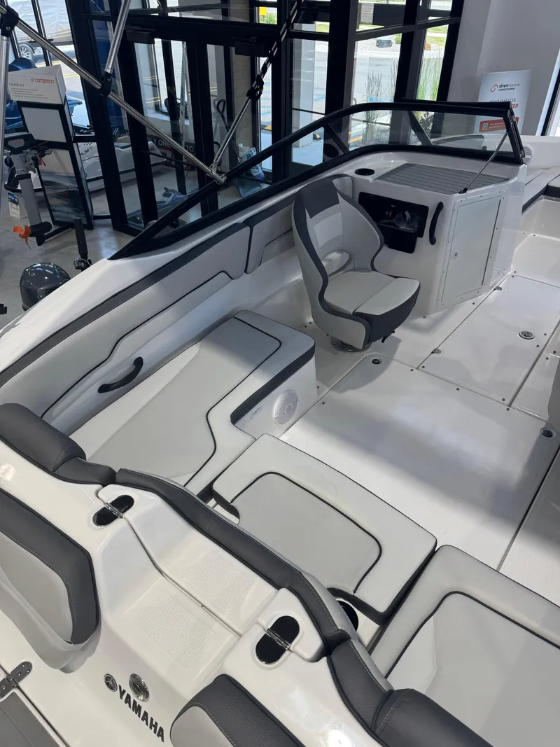 Slide: The Image of 2025 Yamaha Boats SX190 interior with sleek seating and modern design. - 3