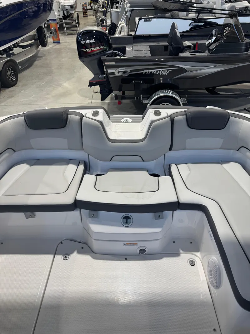 Slide: The Image of 2025 Yamaha Boats SX190 interior with sleek seating and modern design. - 5