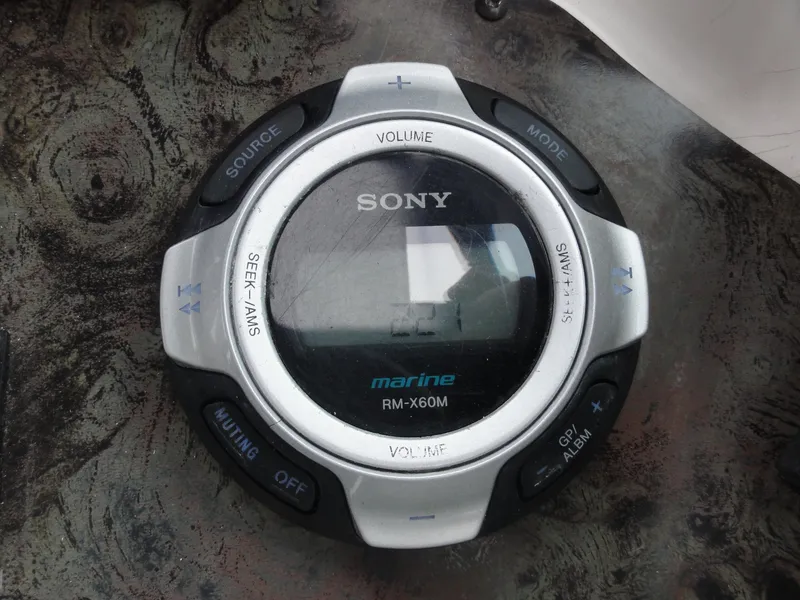 Slide: The Image of Sony marine audio control panel on a 1997 Sea Ray 330 Express boat. - 21