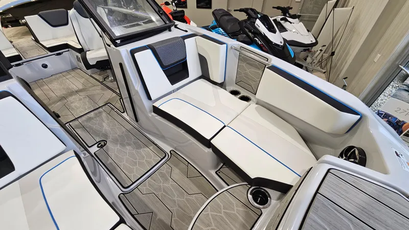 Slide: The Image of 2023 Yamaha Boats 222XD interior with sleek seating and modern design. - 18