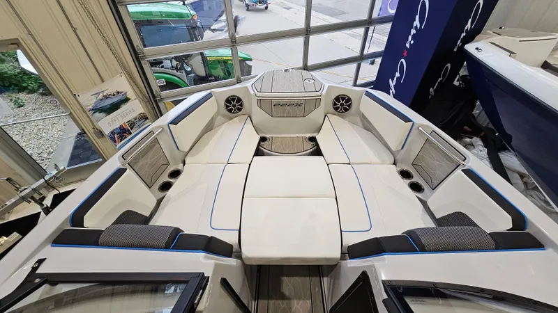 Slide: The Image of 2023 Yamaha Boats 222XD interior with spacious seating and modern design. - 20