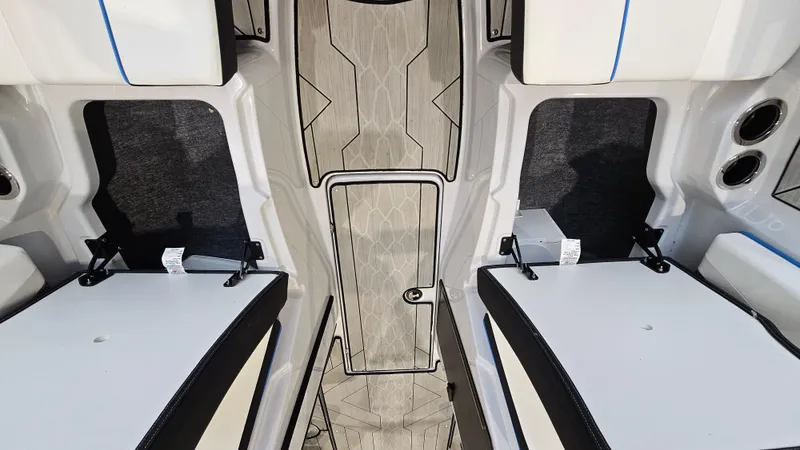 Slide: The Image of 2023 Yamaha Boats 222XD interior with sleek seating and modern design. - 23