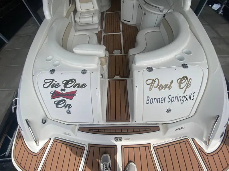 Slide: The Image of 2003 Sea Ray 290 Bowrider boat with custom lettering, docked at Bonner Springs, KS. - 11