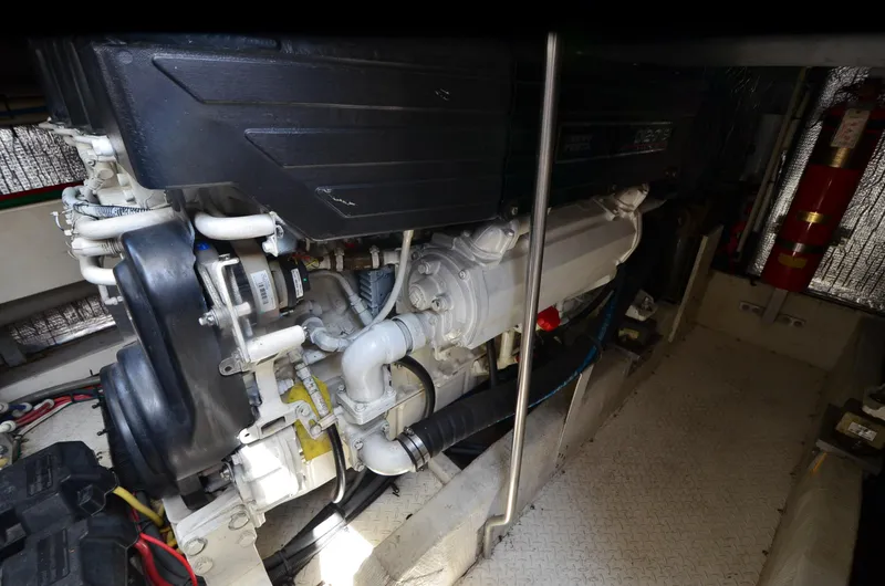 Slide: The Image of Engine room of 2003 Cruisers Yachts 5000 Sedan Sport, showcasing mechanical components. - 91