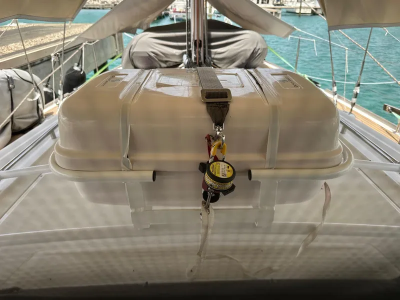 Slide: The Image of 2014 Beneteau Oceanis 50 yacht deck with secured equipment box. - 10