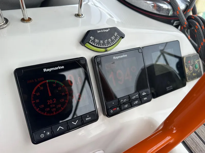 Slide: The Image of Control panel of a 2014 Beneteau Oceanis 50 sailboat with Raymarine instruments. - 16