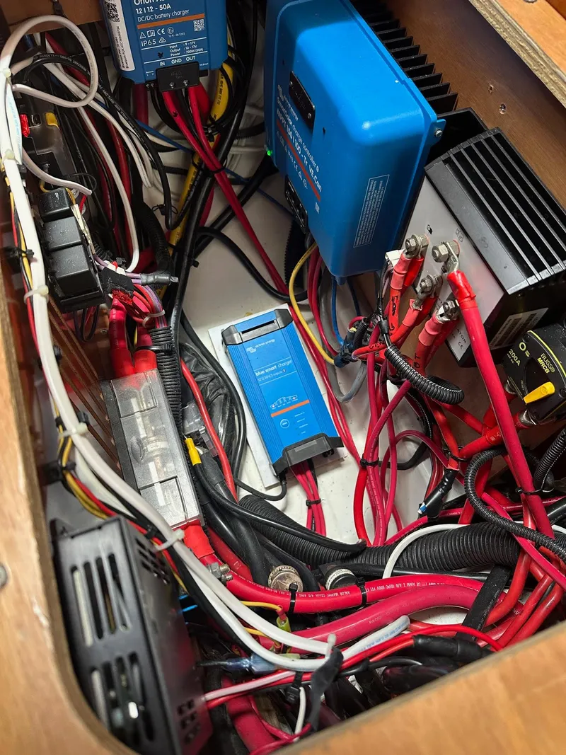 Slide: The Image of Electrical system of a 2014 Beneteau Oceanis 50 sailboat with wiring and components. - 59