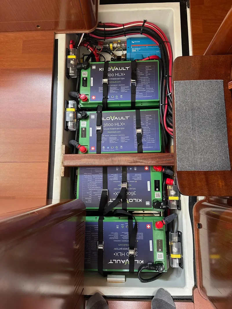 Slide: The Image of Battery compartment of a 2014 Beneteau Oceanis 50 sailboat with Kilovault batteries. - 60