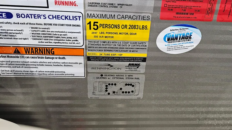 Slide: The Image of 2020 Bennington L 25 Swingback capacity label, seating for 15, weight limit 2083 lbs. - 21