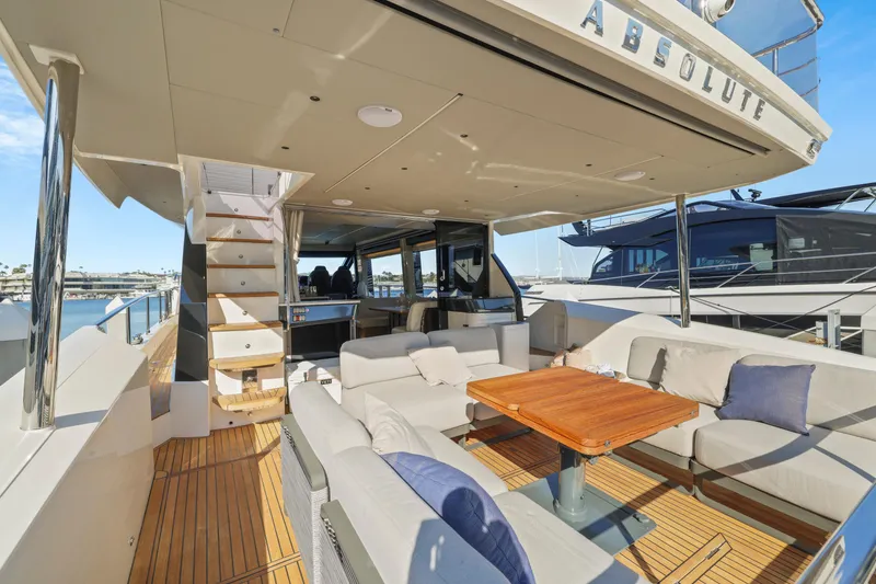 Slide: The Image of Luxurious 2024 Absolute 60 Fly Co Ownership yacht with spacious outdoor seating and elegant design. - 19