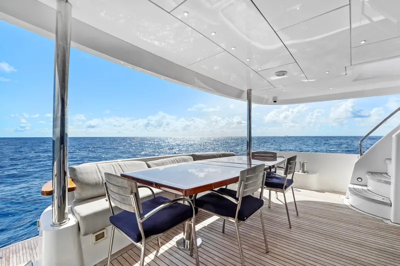 Slide: The Image of Luxury deck of 2019 Hatteras M90 Panacera yacht with ocean view. - 14