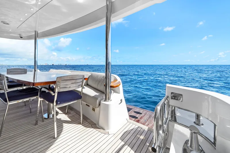 Slide: The Image of Luxury yacht Hatteras M90 Panacera 2019, featuring elegant deck with ocean view. - 17