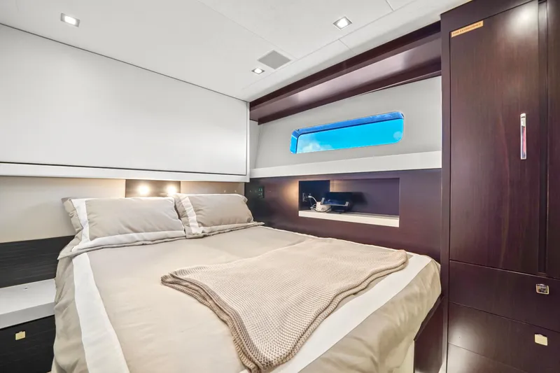 Slide: The Image of Luxurious cabin interior of 2019 Hatteras M90 Panacera yacht with modern design and ocean view. - 30