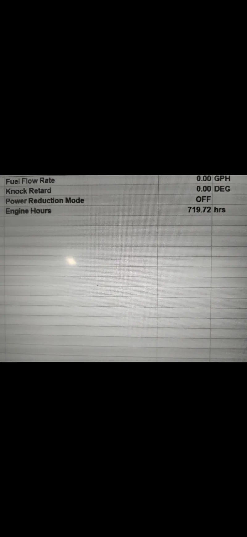Slide: The Image of Display screen showing engine data: fuel flow rate, knock retard, power reduction mode, engine hours. Thompson Torrent 2900, 1997. - 11