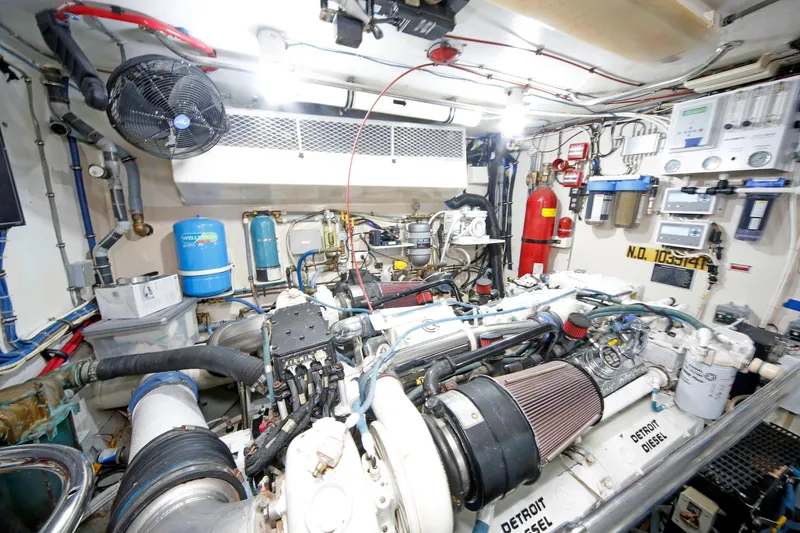 Slide: The Image of Engine room of 1995 Hatteras 74 Cockpit Motor Yacht with Detroit Diesel engines. - 31