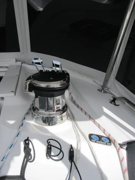 Slide: The Image of 2024 Catalina 385 sailboat deck with winch and ropes. - 43