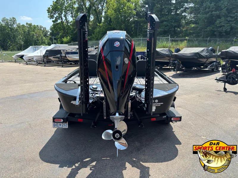 Slide: The Image of 2025 Tracker Savage 215 boat with powerful outboard motor at D&R Sports Center. - 3