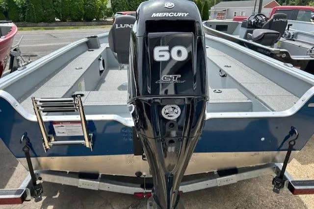 Slide: The Image of 2025 Lund 1675 Alaskan Tiller boat with Mercury 60 HP engine, rear view. - 7