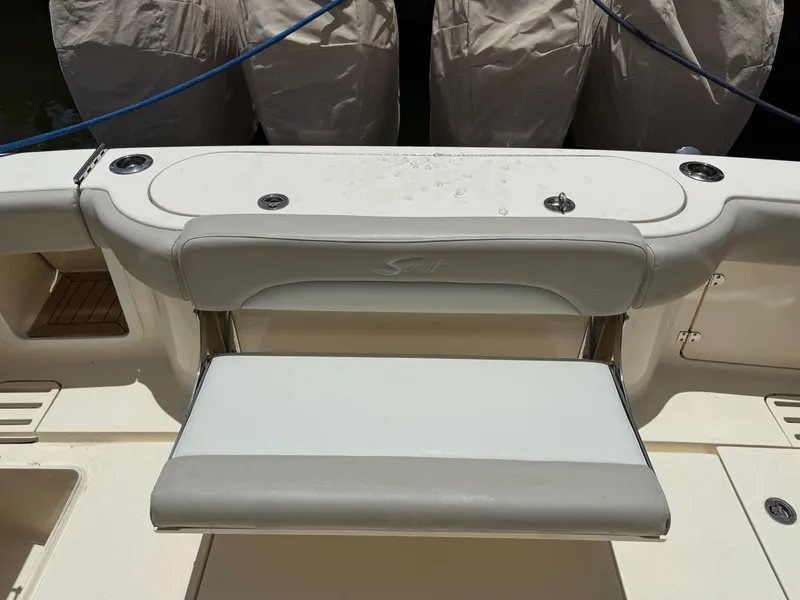 Slide: The Image of 2019 Scout 420 LXF boat with four powerful 350 horsepower outboard engines. - 12