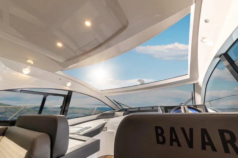 Slide: The Image of Interior view of 2023 Bavaria SR41 COUPE yacht with panoramic windows and modern design. - 14