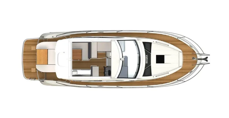 Slide: The Image of Top view of 2023 Bavaria SR41 COUPE yacht layout, showcasing deck and interior design. - 19