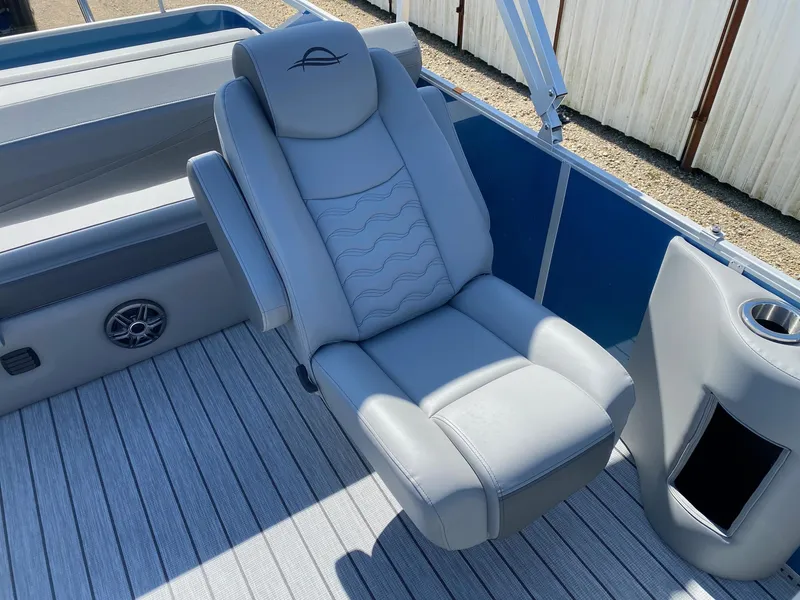 Slide: The Image of Luxurious seating on 2025 SunCatcher Fusion 324SL boat, featuring sleek design and comfort. - 11