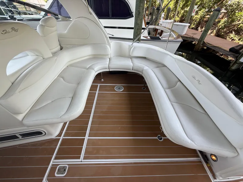 Slide: The Image of Luxurious seating area on a 2003 Sea Ray 380 Sundancer yacht. - 20