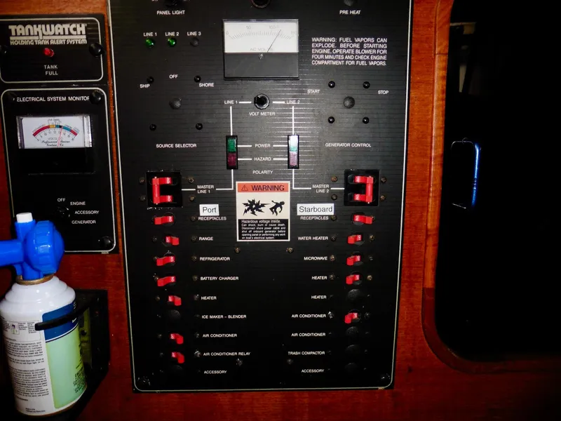 Slide: The Image of Control panel of a 1992 Bayliner 3288 Motoryacht with electrical system monitor. - 18