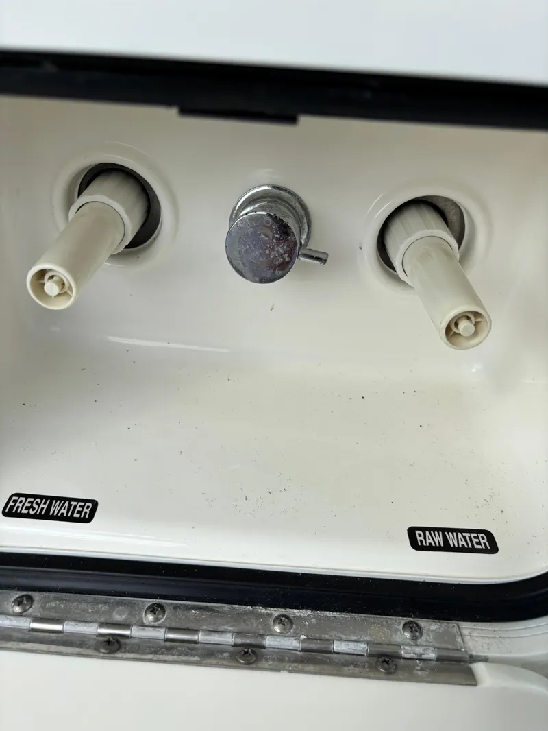 Slide: The Image of Boston Whaler 420 Outrage 2017 water connections labeled fresh and raw. - 35