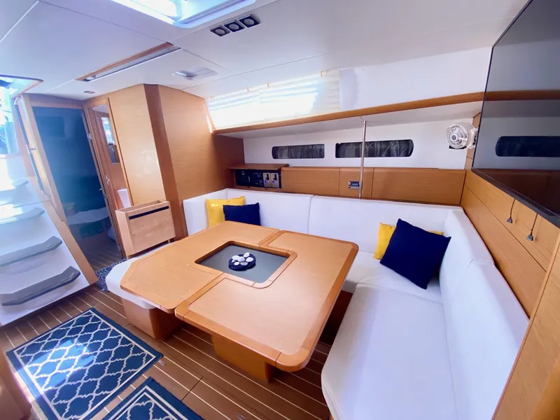 Slide: The Image of Luxurious interior of 2016 Jeanneau Sun Odyssey 479 yacht with elegant seating and modern design. - 11