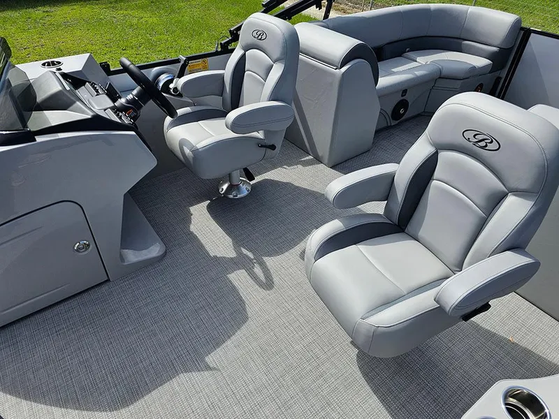 Slide: The Image of 2025 Bentley Pontoons Legacy 243 Navigator interior with spacious seating and modern design. - 15