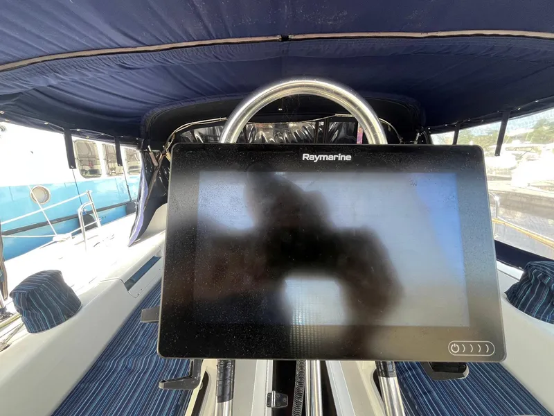Slide: The Image of Raymarine navigation system on 1999 Catalina 42 MkII sailboat cockpit. - 18