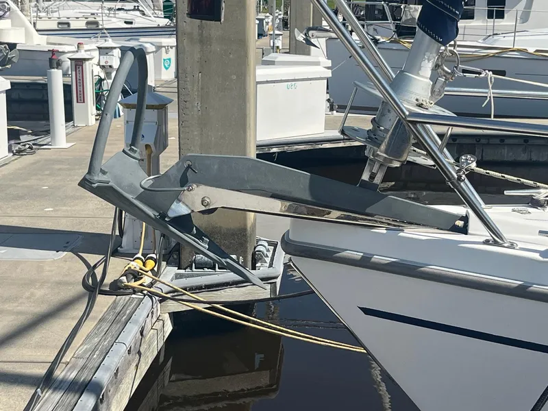 Slide: The Image of Bow of a 1999 Catalina 42 MkII sailboat with anchor at marina. - 38