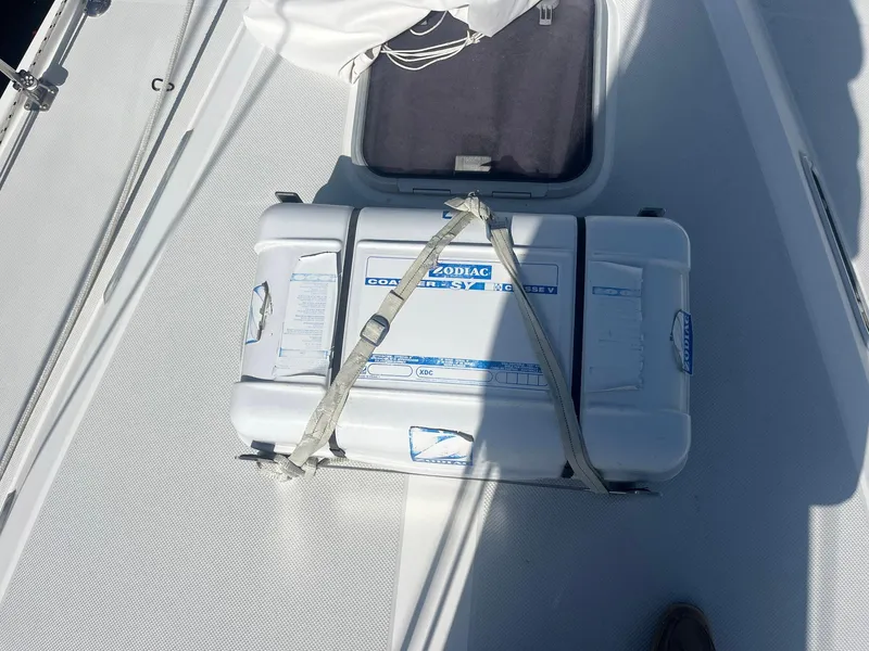 Slide: The Image of Life raft on deck of 1999 Catalina 42 MkII sailboat. - 39