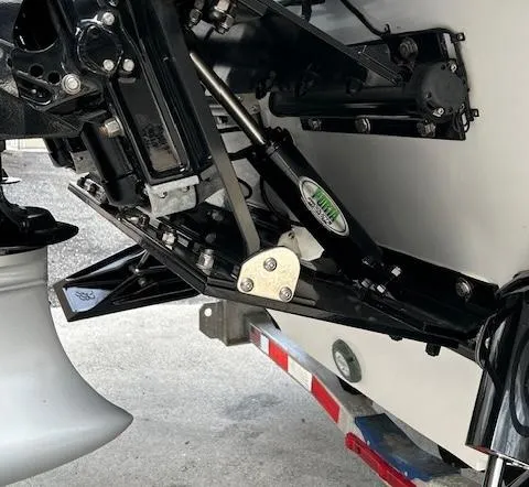 Slide: The Image of Close-up of 2021 Velocity 290 SC boat engine and propeller on a trailer. - 6