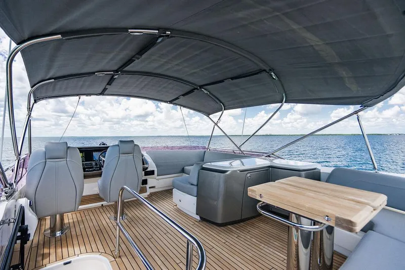 Slide: The Image of Luxurious 2021 Princess S62 yacht interior with seating and ocean view. - 17