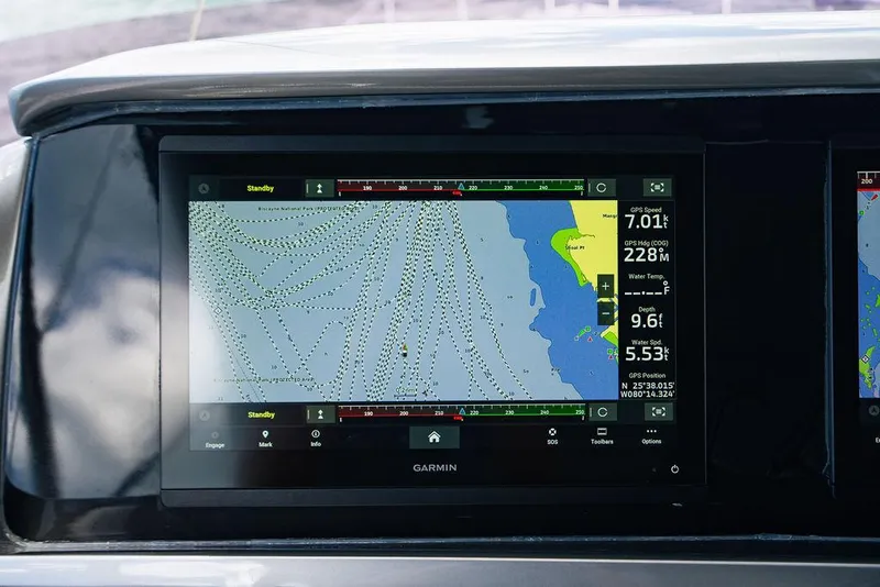 Slide: The Image of Garmin navigation display on 2021 Princess S62 yacht, showing detailed marine map. - 26
