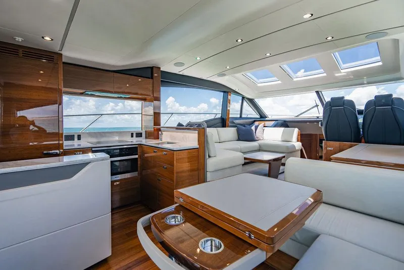 Slide: The Image of Luxurious interior of 2021 Princess S62 yacht with modern furnishings and panoramic windows. - 42
