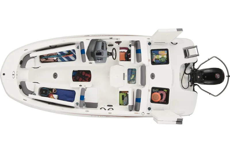Slide: The Image of 2023 Tahoe T18 boat interior layout with storage compartments and seating arrangement. - 17