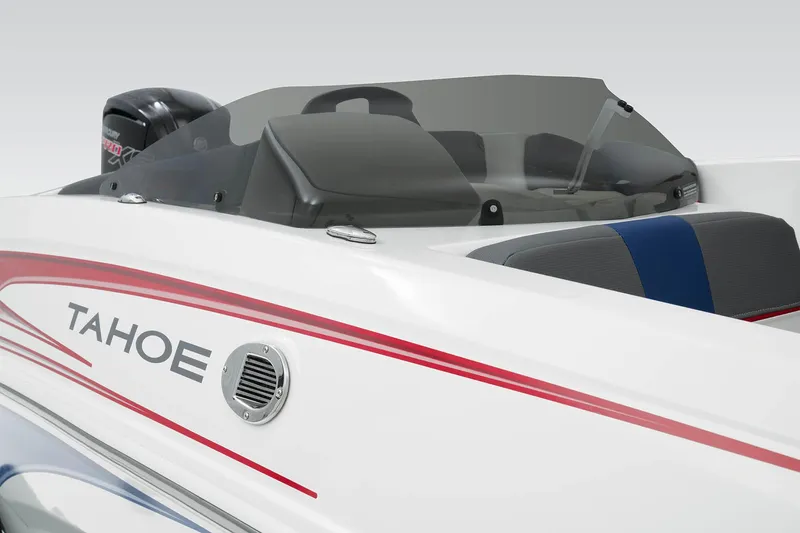 Slide: The Image of 2023 Tahoe T18 boat with sleek design and red accents. - 24