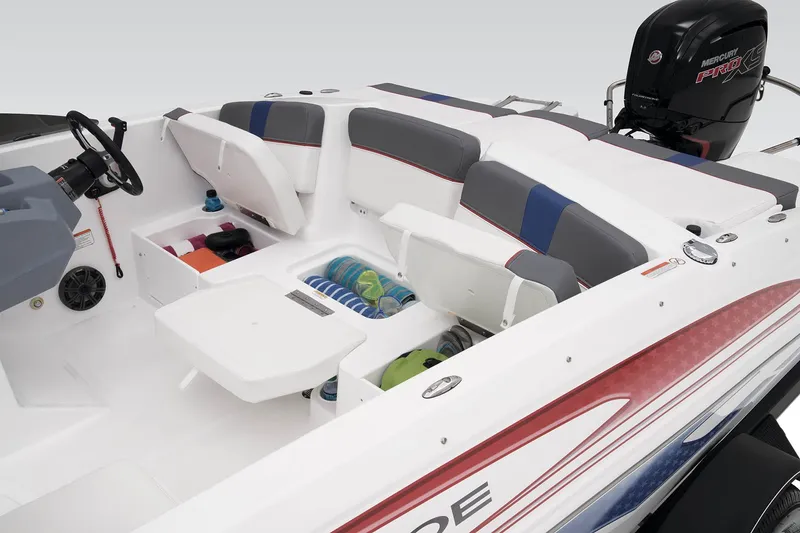 Slide: The Image of 2023 Tahoe T18 boat interior with seating and storage compartments. - 47