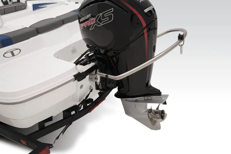 Slide: The Image of 2023 Tahoe T18 boat with Mercury Pro XS outboard motor, rear view. - 52