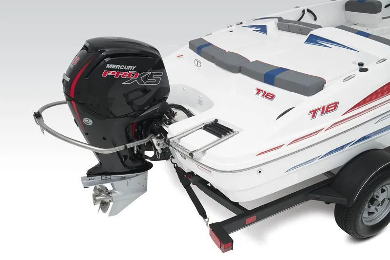 Slide: The Image of 2023 Tahoe T18 boat with Mercury Pro XS engine, rear view. - 53