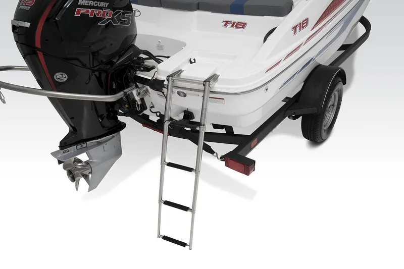 Slide: The Image of 2023 Tahoe T18 boat with Mercury Pro XS engine and ladder on trailer. - 54