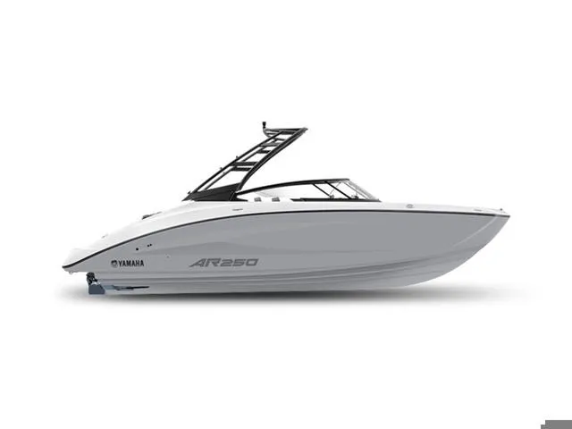 Slide: The Image of 2025 Yamaha Boats AR250, sleek white design, side view. - 34
